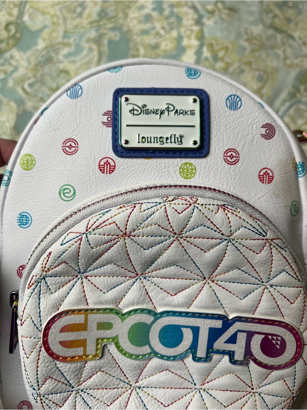 Loungefly White EPCOT 40 Rainbow Logo Mini Backpack - Picture 2 of 4